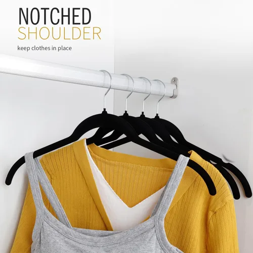 Vista 5 de ManGotree Perchas de terciopelo para mujer, perchas de 16.5 pulgadas con ranura para el hombro, perchas antideslizantes para ropa de vestir