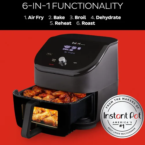 Vista 3 de Instant Pot Vortex Plus de 6 qt ClearCook Freidora de aire con ventanas transparentes, opciones de programas personalizados, funciones 6-en-1 Negro