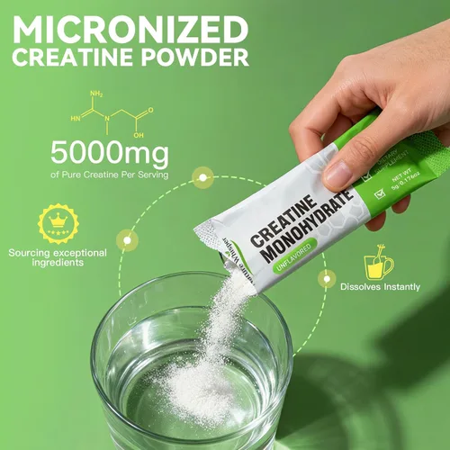 Vista 2 de Paquetes de viaje de polvo de monohidrato de creatina, 5000 mg de creatina pura micronizada para hombres y mujeres, crecimiento muscular y energía