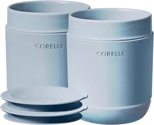 Vista 5 de Corelle - Vasos de cerámica de 13.5oz con tapas de silicona, azul marino, esmalte sólido, juego de 4