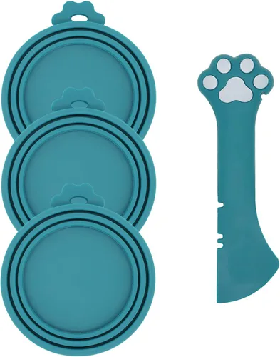 Vista 13 de Cuchara para latas de comida para gatos y 3 tapas de latas, bonitas fundas con forma de pata y abridor para alimentos húmedos, silicona universal