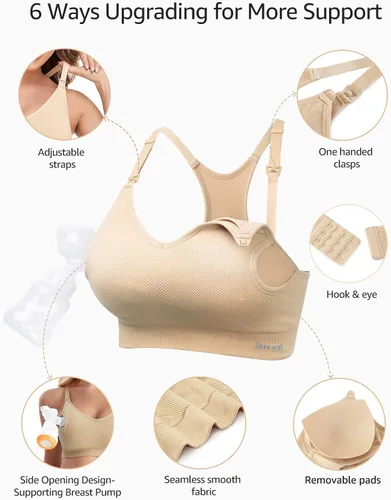 Vista 4 de Pumping Bra for Breastfeeding Supportive Workout Racerback Nursing & Maternity Bra Wirefree Yoga Sport Bra