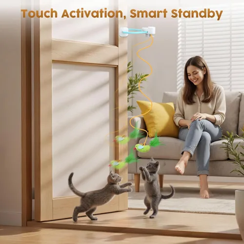 Vista 3 de Juguetes interactivos para gatos de interior: varita de plumas de ave voladora automática, ejercicio de persecución, enriquecimiento, estimulación