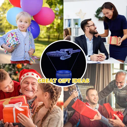 Vista 6 de Smalody Luces Nocturnas 3D Ilusión Óptica Multicolor con Control Táctil, Lámpara de Escritorio en Forma de Barco, Lámpara de Noche para Cama