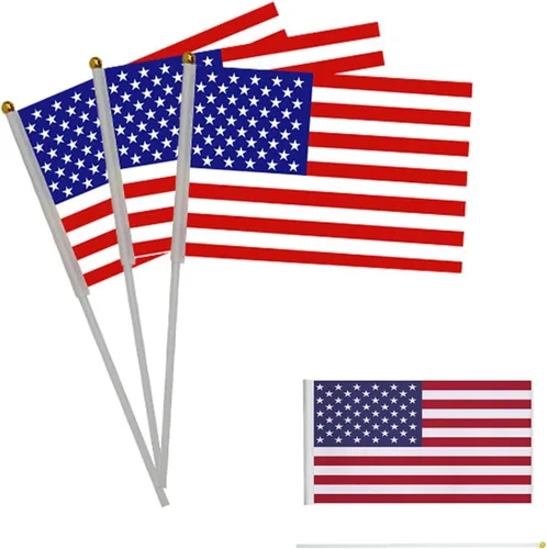Vista 3 de Decoraciones de bandera del 4 de julio, paquete de 10 banderas de mano de Estados Unidos, mini banderas americanas, suministros de fiesta