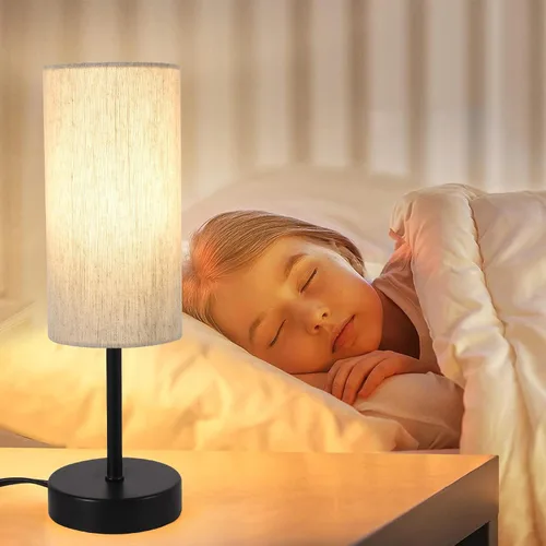 Vista 7 de RISLG Juego de 2 lámparas de mesa pequeñas para recámara, lámparas de noche para mesita de noche con interruptor de cable, lámparas de escritorio