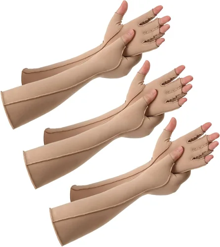 Vista 7 de Janmercy 3 pares de guantes de compresión para artritis para mujeres y hombres para el dolor del túnel carpiano reumatoide, guantes sin dedos