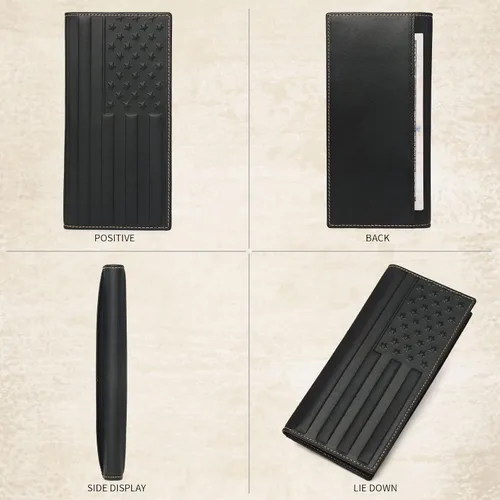 Vista 6 de Tidoneam Cartera larga para hombre con bandera de Estados Unidos, billetera de cuero plegable para hombre, regalos para hombres