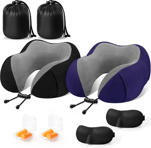 Vista 14 de CloudBliss Almohada de viaje de espuma viscoelástica de alta calidad, almohada cervical cómoda y de apoyo, almohadas cervicales para viajar