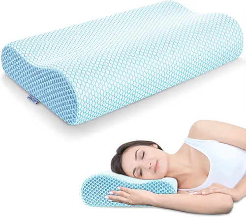 Vista 8 de Almohada de espuma viscoelástica Anvo, almohada ortopédica cervical de contorno de cuello para dormir de lado, boca arriba o boca abajo, diseño