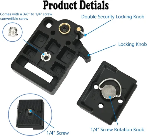 Vista 2 de 323 RC2 Adaptador de placa de liberación rápida, adaptador de conexión rápida con placa de liberación rápida compatible con monopie Manfrotto