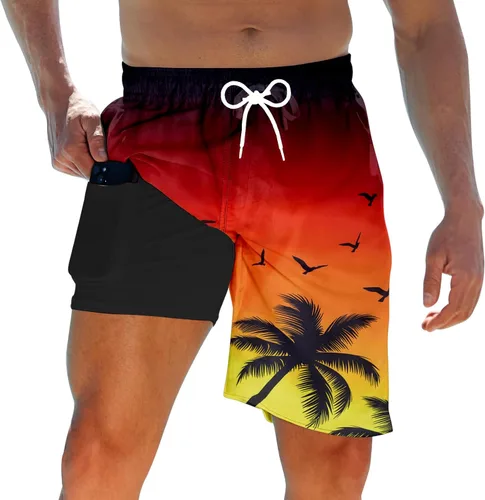 Vista 7 de Trajes de baño para hombre con forro de compresión 2 en 1 Shorts de tabla de 9 pulgadas de secado rápido con bolsillos Blanco