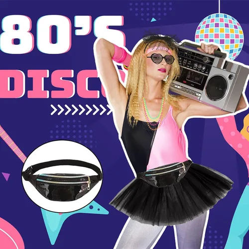 Vista 4 de Vestido elegante de los años 80 para mujeres y niñas, conjunto de accesorios de disfraz de fiesta de los años 80 con falda tutú, traje retro