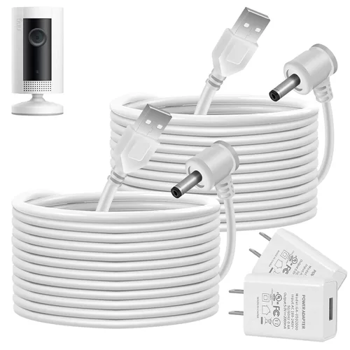 Vista 9 de Cables de carga de 30 pies para anillo resistente a la intemperie, cable de carga para interiores y exteriores con adaptador de corriente rápido
