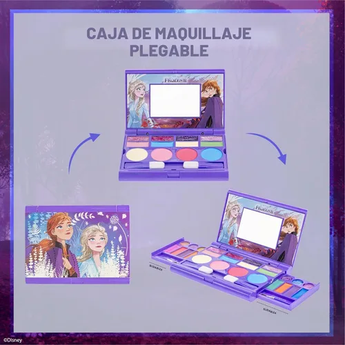 Vista 3 de Disney Frozen - Juego de maquillaje para niñas, incluye brillo de labios, sombra de ojos con purpurina, rubor con purpurina y pinceles, regalo