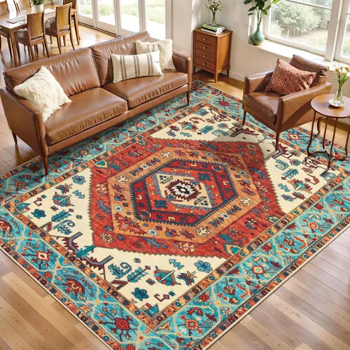 Vista 582 de SERISSA - Tapetes florales vintage, antideslizante, lavable, pequeño, ultrasuave, bohemio, de pelo bajo, para entrada, interiores, habitación