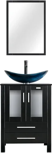 Vista 41 de eclife Armario de tocador de baño moderno de 18 pulgadas con lavabo Redondel negro