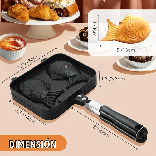 Vista 2 de MAOPINER Taiyaki - Molde para tartas con forma de pez, waffle, molde doble para panqueques en forma de pez, para el hogar, bricolaje, cocina