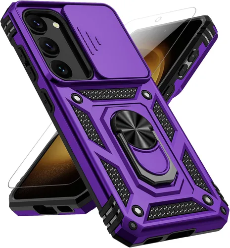 Vista 14 de Funda para Samsung Galaxy S23, con cubierta deslizante para cámara, protector de pantalla HD, soporte de anillo giratorio de 360°, protección