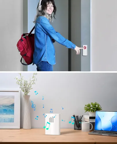 Vista 6 de Timbre de puerta inalámbrico, impermeable IP55 que funciona a 1300 pies con 63 melodías, placa de nombre (versión de batería)