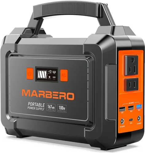 Vista 14 de MARBERO Generador solar de 155 Wh con panel solar incluido Estación de energía portátil de 30 W, 100 W, 150 W, sobretensión, multisalida, generador
