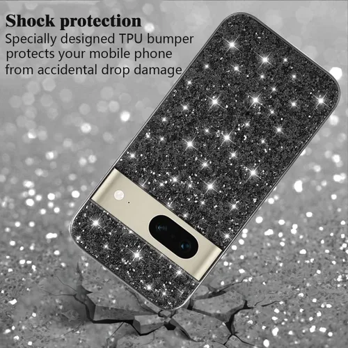 Vista 4 de Funda compatible con Google Pixel 7 con purpurina a prueba de golpes, para Google Pixel 7, TPU suave y brillante y policarbonato de silicona