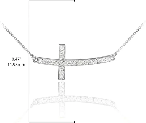 Vista 4 de Collar de barra cruzada curvada con circonita cúbica curvada lateral de 14 quilates de oro blanco o amarillo o plata de ley 925, elección