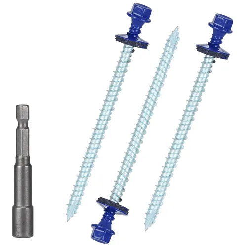 Vista 22 de Tornillos para techos de metal de 10 x 1 pulgada, tornillo para techo de chapa metálica con cabeza hexagonal negra y arandela EPDM para techos
