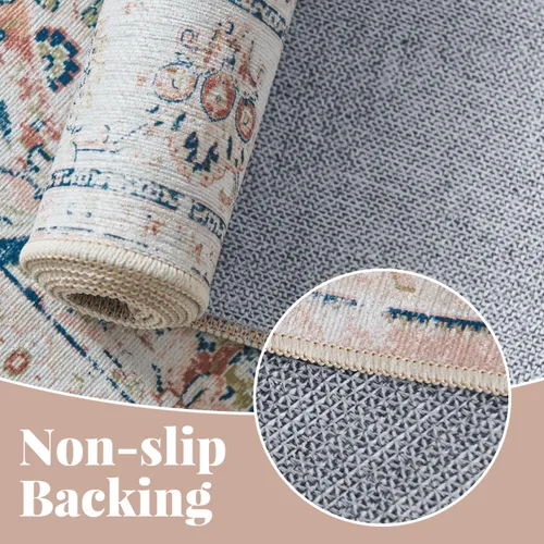 Vista 5 de jinchan Tapete de pasillo lavable a máquina, diseño floral de época, antideslizante, pelo bajo, ultrafino, para cocina, lavandería, dormitorio