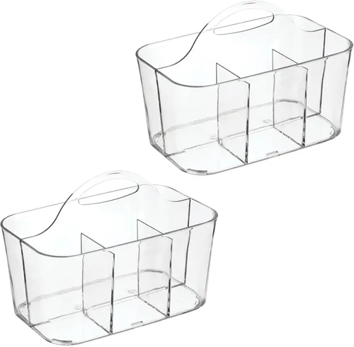 Vista 9 de mDesign Organizador portátil de plástico para manualidades, cesta dividida con asa para manualidades, costura, suministros de arte, capacidad