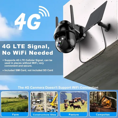Vista 2 de SeeVision Cámara de seguridad celular 4G LTE, sin WiFi con tarjeta SIM integrada, cámaras de seguridad solares inalámbricas para exteriores con 3MP