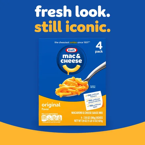 Vista 4 de Cena Kraft para macarrones con queso, 4 cajas, sabor original, 7.25 onzas