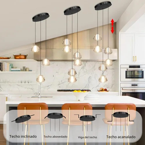 Vista 4 de Lámpara colgante moderna de cristal para isla de cocina, comedor, dormitorio, pasillo, color negro