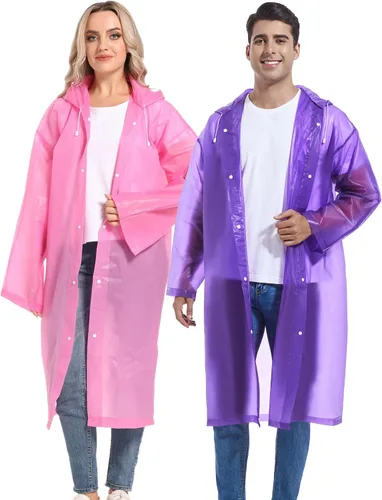 Vista 55 de 2 abrigos de lluvia de Borogo para adultos, chaquetas de lluvia reutilizables para hombres y mujeres