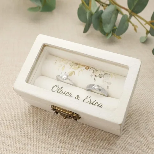 Vista 3 de Caja de anillo de boda personalizada, caja de anillo de boda, caja de anillo de ceremonia de boda personalizada, caja de anillo de compromiso, caja