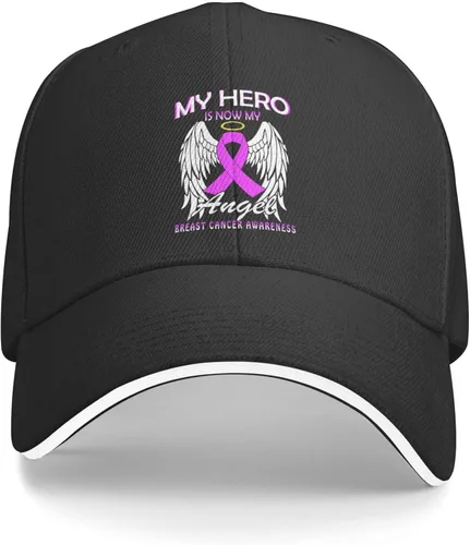 Vista 2 de My Hero is Now My Angel Breast Cancer Awareness Hats for Men Women Adjustable Dad Fishing Hat Trucker Baseball Cap for Running Outdoor Activities