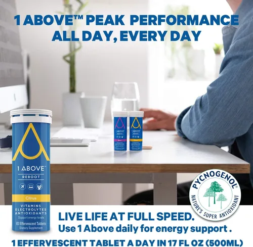 Vista 7 de 1Above Jet Lag Relief Tablets - Multivitamínico efervescente con sabor a bayas con Pycnogenol Suplemento de viaje para hidratación, energía, apoyo