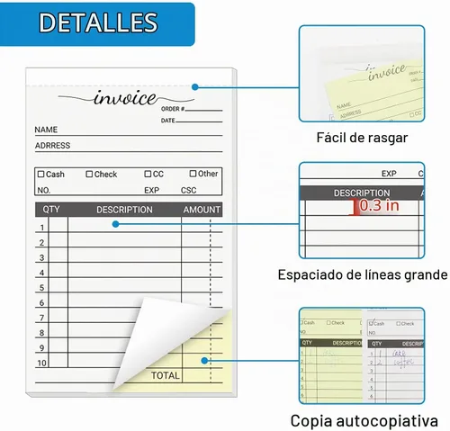Vista 3 de Paquete de 12 libros de facturas para pequeñas empresas, 3.5 x 5.5