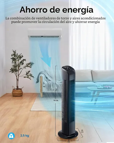 Vista 8 de Uthfy Ventilador de torre oscilante para dormitorio, ventilador de pie portátil con control remoto, 3 modos, 3 velocidades, temporizador de 7.5