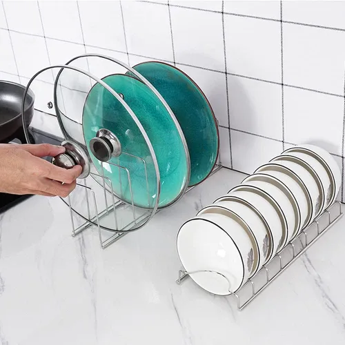 Vista 10 de Escurridor de platos pequeño, estante de secado de cuencos de acero inoxidable para almacenamiento organizador de encimera de cocina, estante