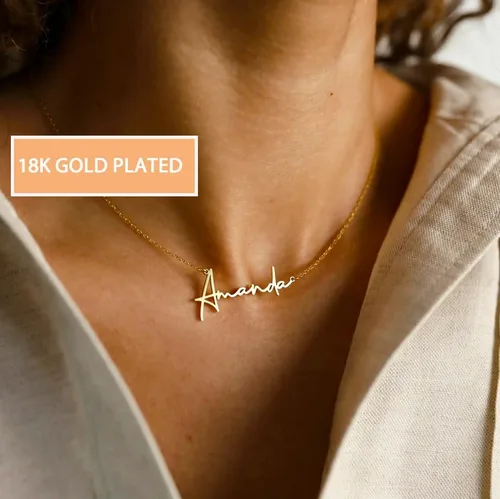 Vista 4 de Collar con 2 nombres en capas personalizable, collar estilo gargantilla de doble cadena chapado en oro de 18 quilates con placa de nombre, collar