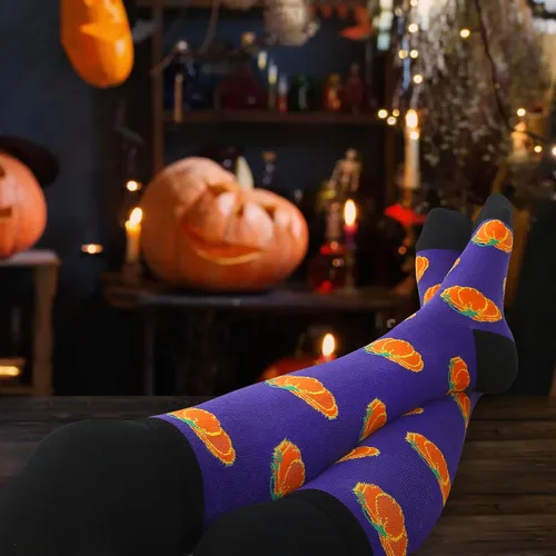 Vista 4 de Dsia Zamur 2 Pack Women Knee High Halloween Novelty Funky Holiday Socks Leg Warmer Stockings for Ladies