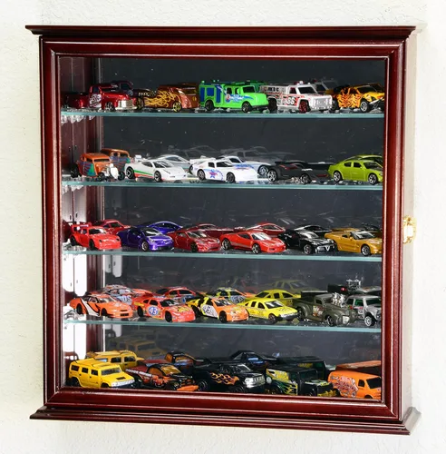 Vista 2 de Vitrina de exposición de Hot Wheels, autos Matchbox y Diecast con espejo en el fondo., Cereza