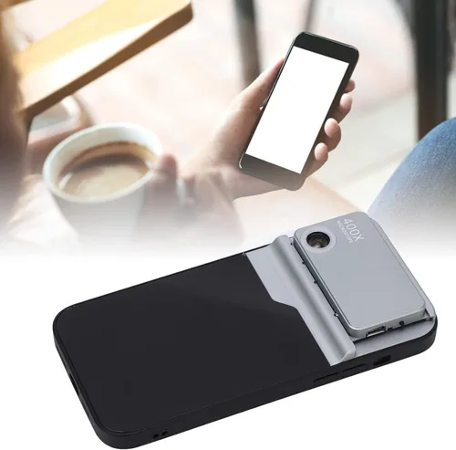 Vista 4 de Microscopio de teléfono 400X, microscopio 400X con luz LED y clip universal para teléfono para iOS 14 Pro, enfoque rápido, microworld para niños