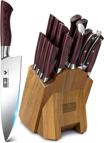 Vista 9 de HOSHANHO - Juego de cuchillos de cocina de 3 piezas, cuchillos de chef ultra afilados, Santoku/Pelar