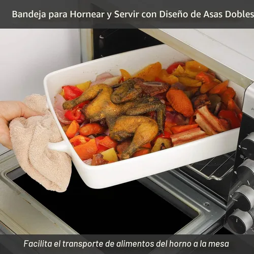 Vista 4 de Bandeja de hornear rectangular, bandeja para horno, bandejas de cerámica resistentes para pastel, lasaña, banquete y uso diario, capacidad alta