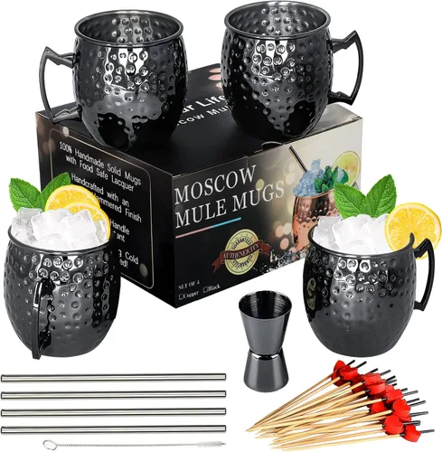 Vista 9 de Moscow Mule - Juego de 2 tazas grandes forradas de acero inoxidable de 18 onzas, tazas martilladas seguras para alimentos, para bebidas frías frías