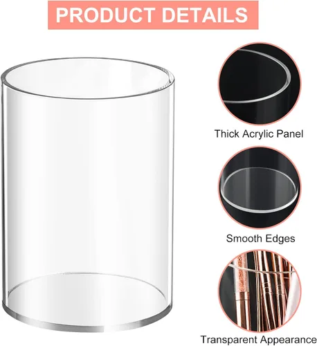 Vista 3 de Mototo 2 soportes de acrílico transparente para bolígrafos, redondos y vasos para lápices, soporte para maquillaje transparente, organizador