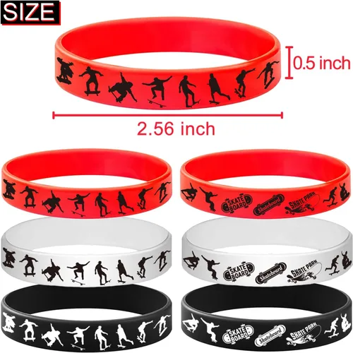 Vista 3 de 24 pulseras de goma para monopatín, pulseras de Slicone, suministros de fiesta deportiva, patineta, deportes extremos, cumpleaños, baby shower