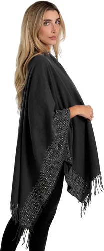Vista 6 de Jessica McClintock Ruana suave con tachuelas de borde exterior, R19168jms-negroplata (Bsv)